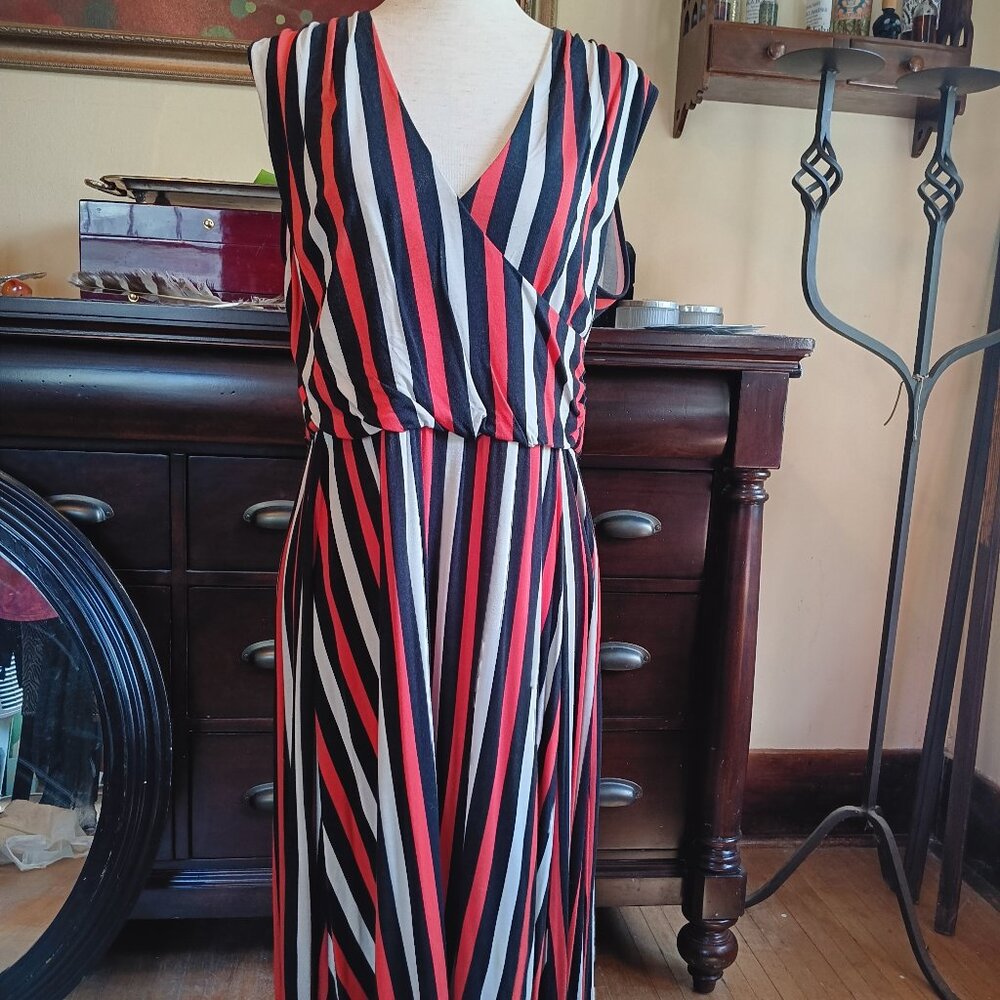 Black, White, and Orange Striped Gap Sundress Large